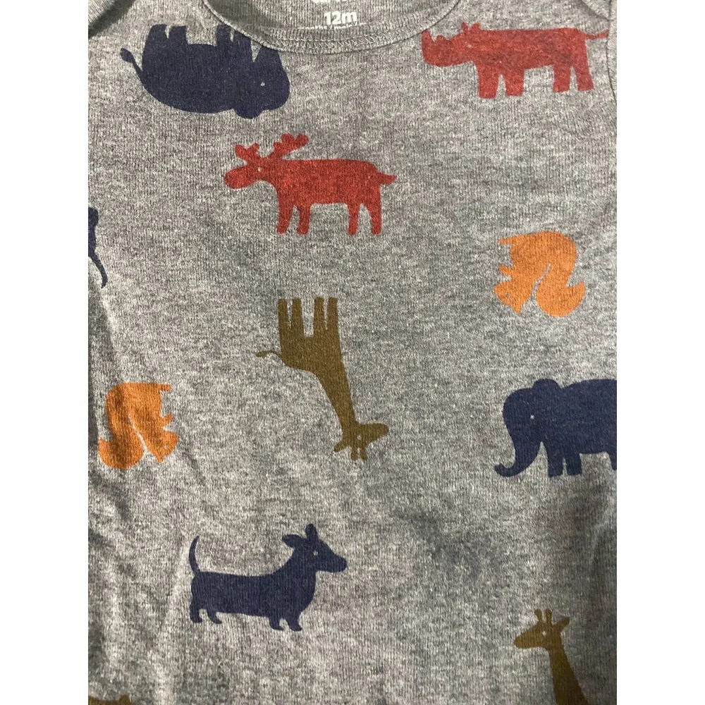 Carter's Gray Multi Color Animal Long Sleeve One Piece Boys Baby Sz 12M
